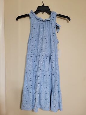 Vibe Light Blue Eyelet Tie-Shoulder Dress